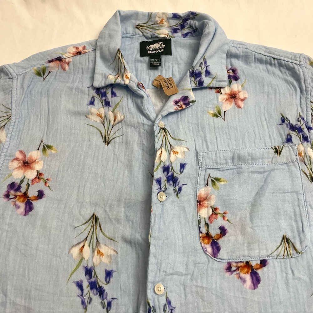Roots Light Blue Floral Camp-Collar Button-Down Shirt